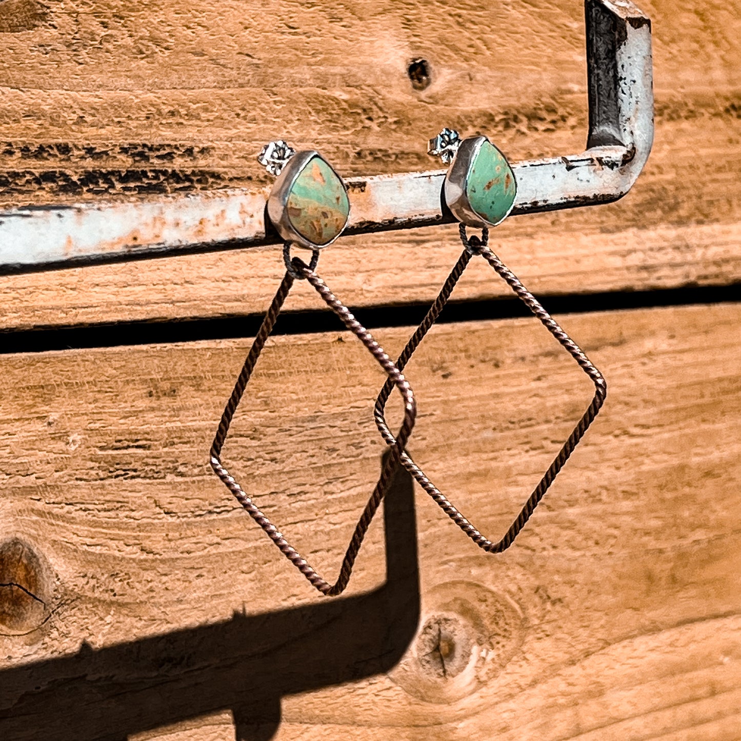 Kingman Turquoise & Twisted Copper Square Hoops.