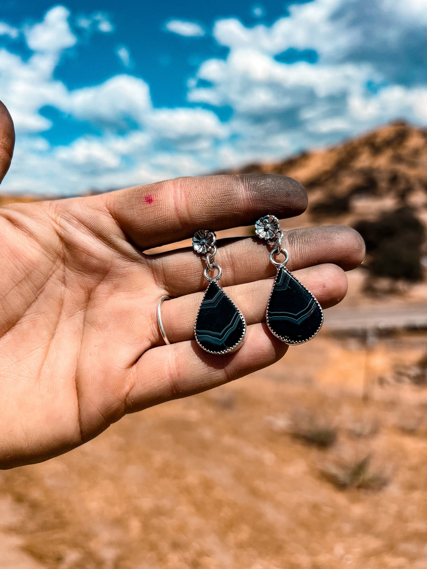Onyx tear drop earrings