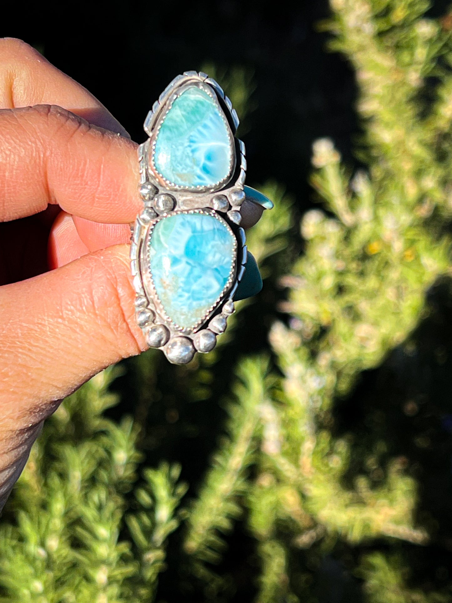 Larimar Silver Statement Ring