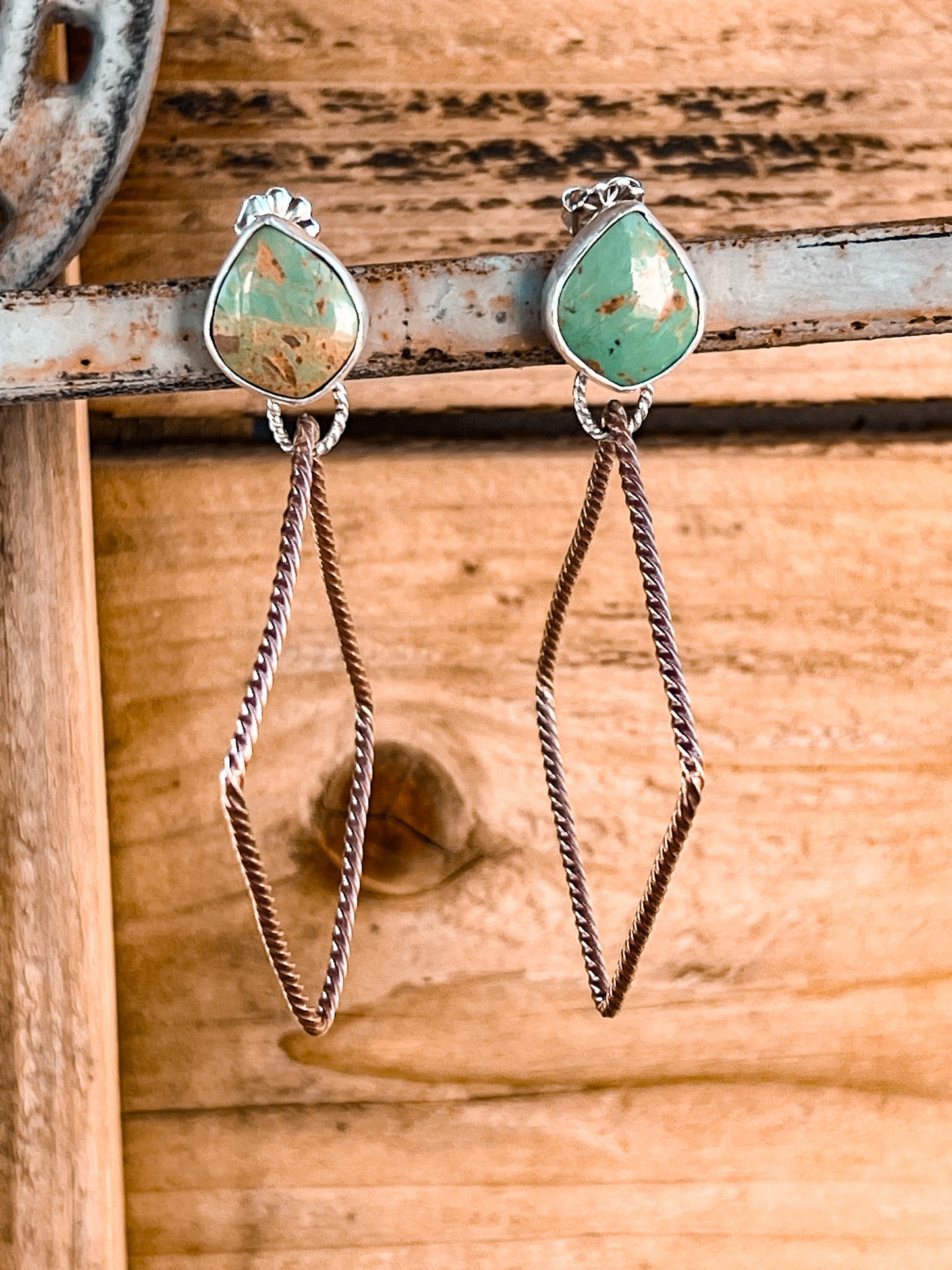 Kingman Turquoise & Twisted Copper Square Hoops.