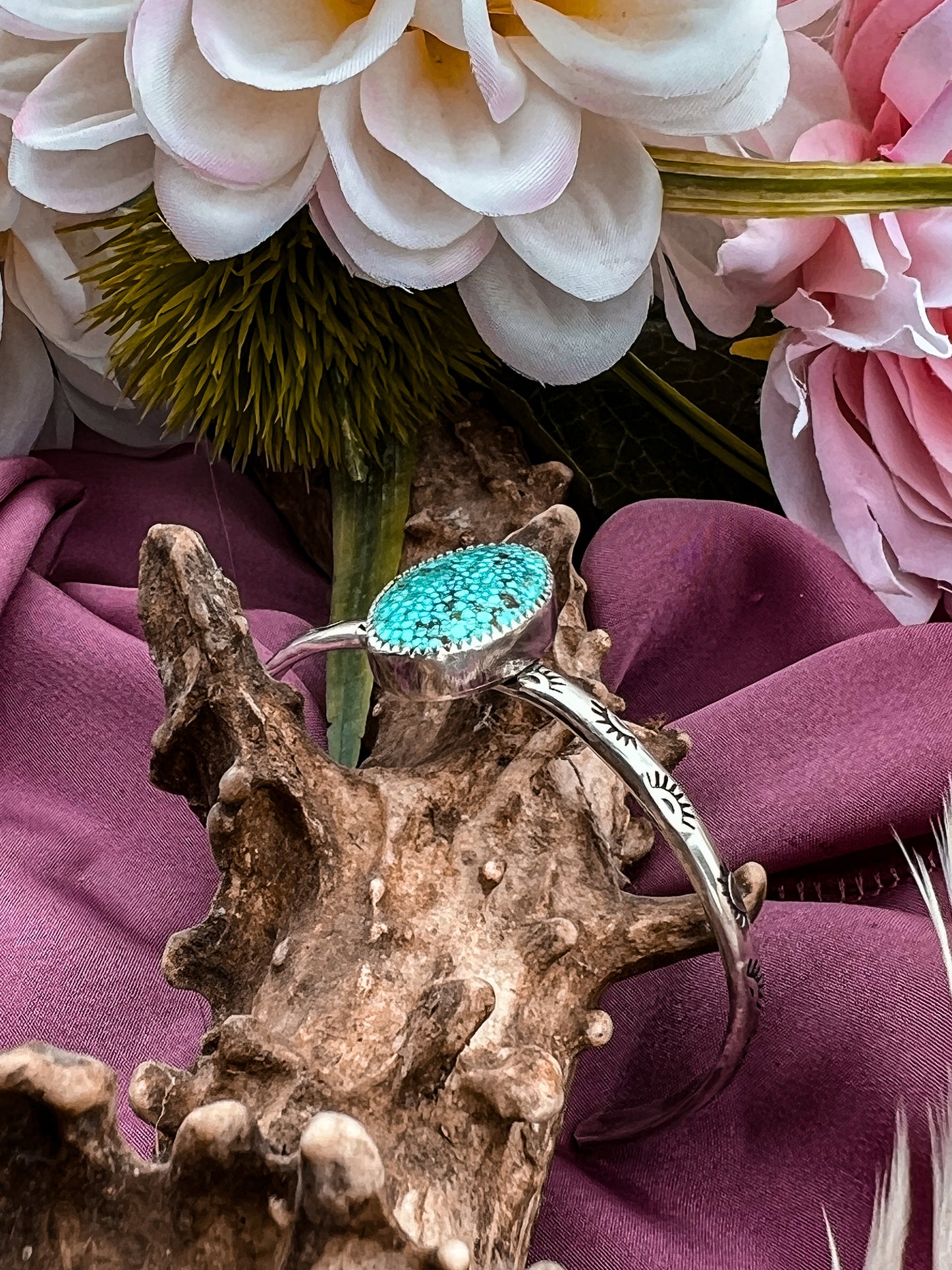 Kingman Turquoise Hand Stamped Cuff