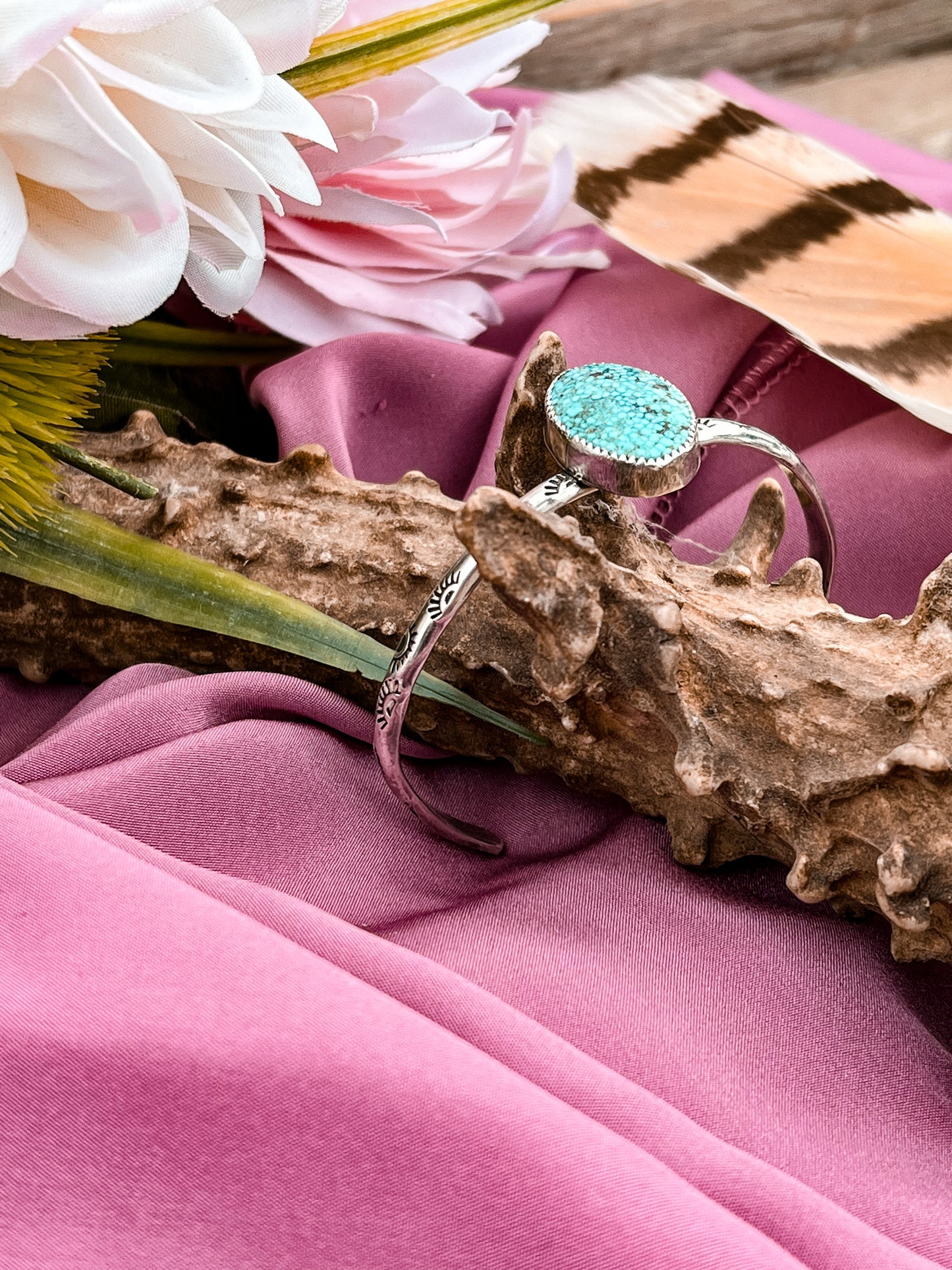 Kingman Turquoise Hand Stamped Cuff