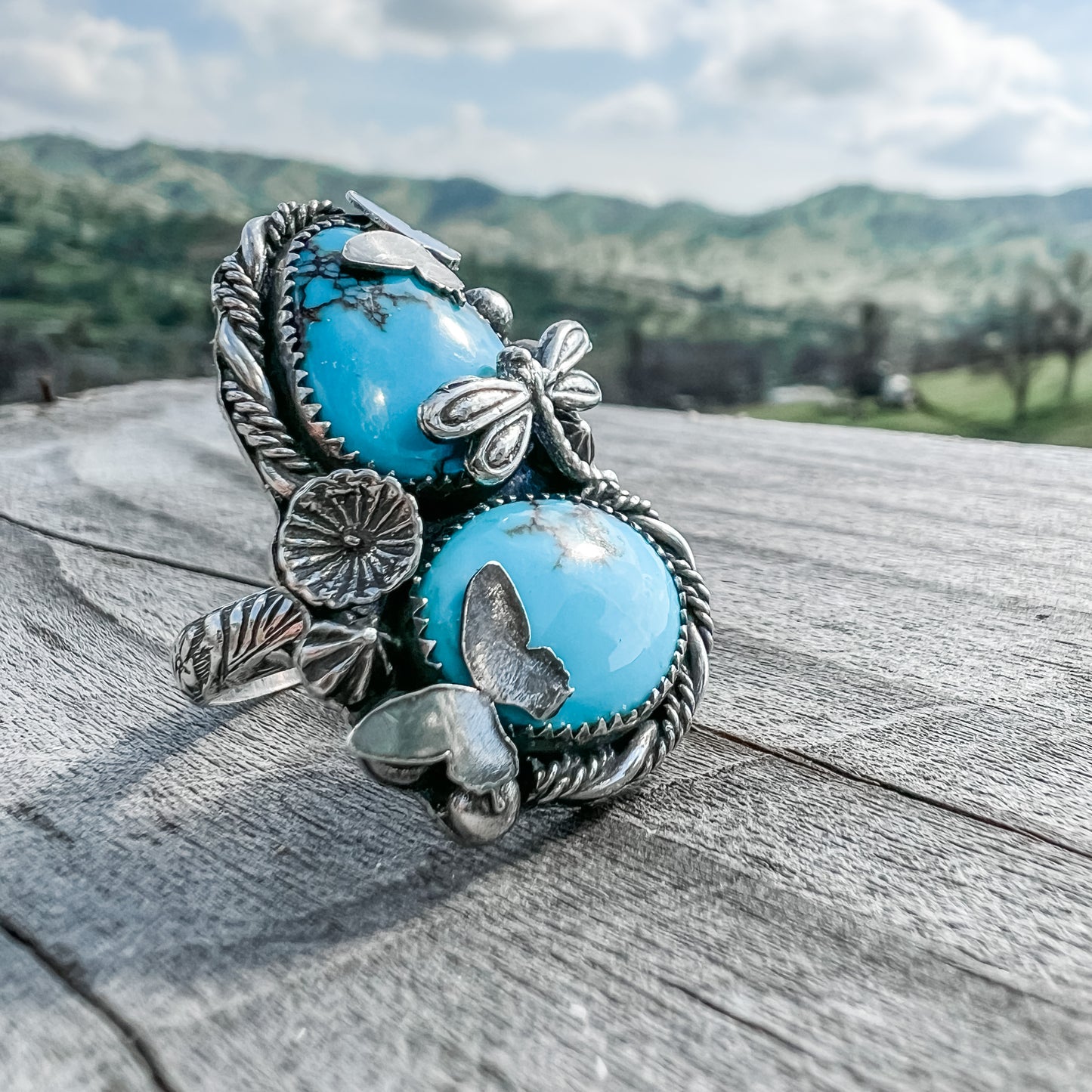 Dragon Fly & Butterfly Egyptian Turquoise Ring