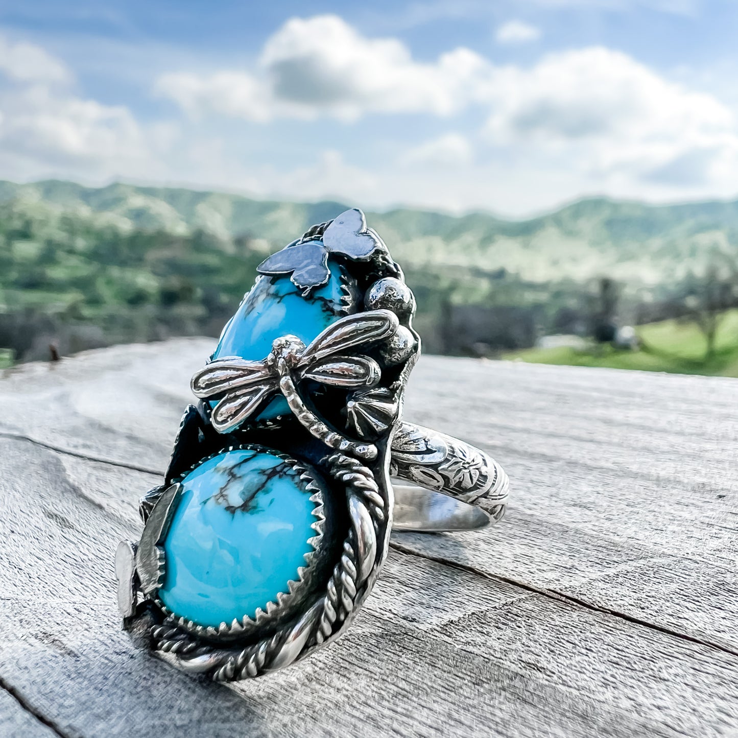 Dragon Fly & Butterfly Egyptian Turquoise Ring