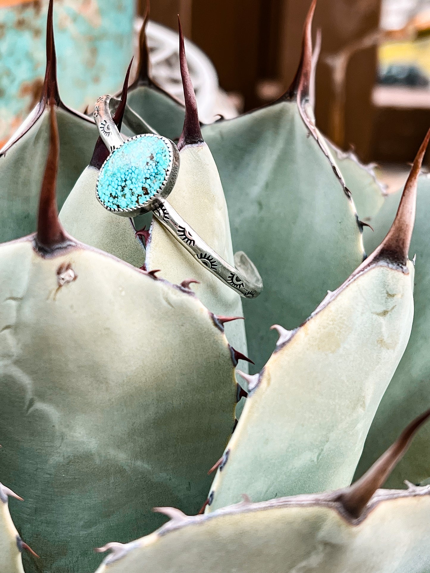 Kingman Turquoise Hand Stamped Cuff