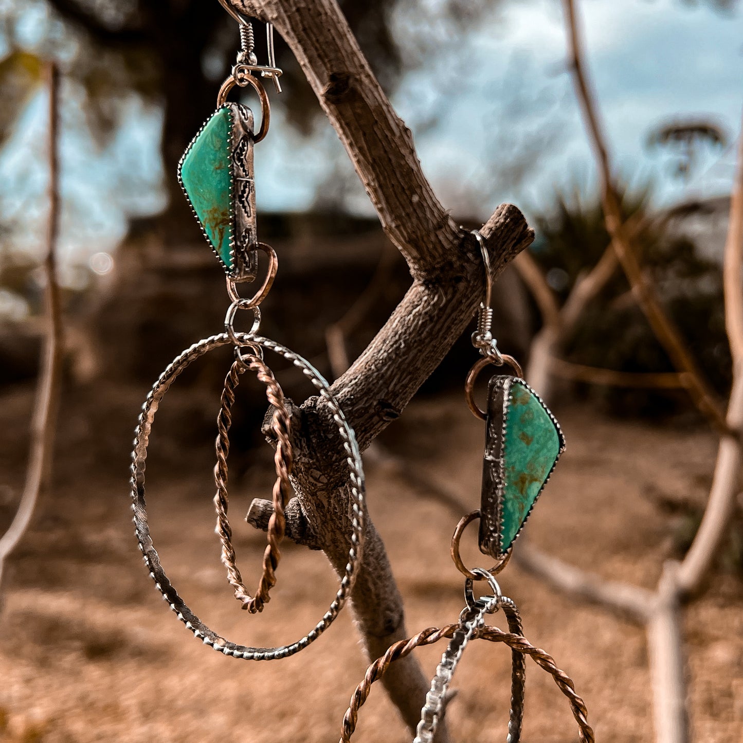 Tyrone Turquoise Double Hoop Earrings