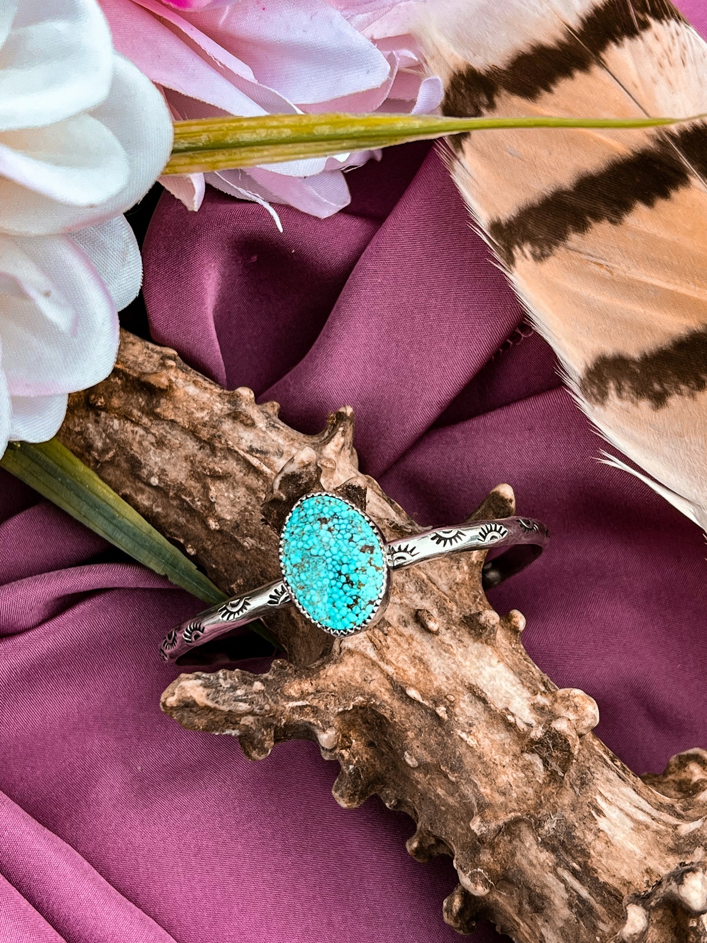 Kingman Turquoise Hand Stamped Cuff