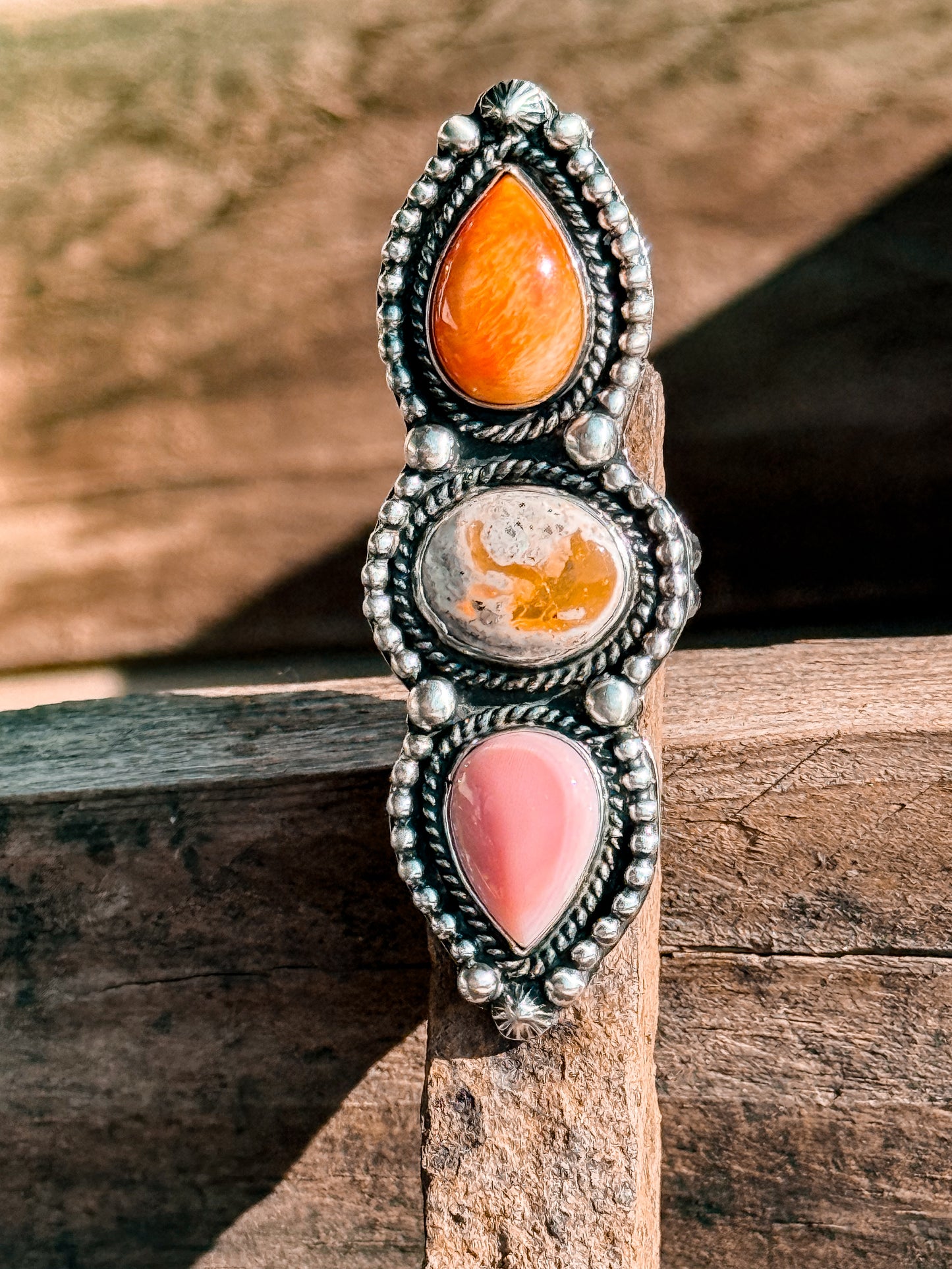 Cantera Opal, Spiny Oyster & Pink Conch Ring