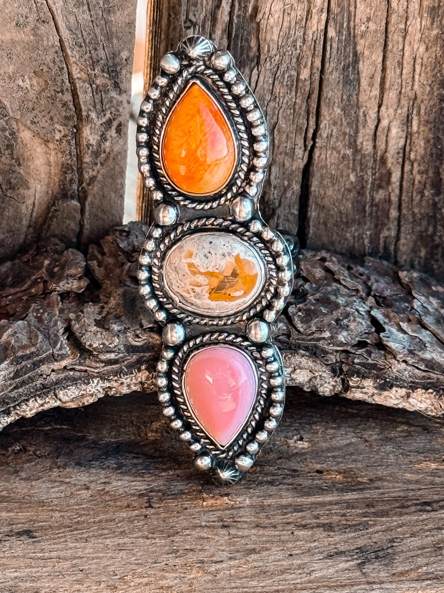 Cantera Opal, Spiny Oyster & Pink Conch Ring