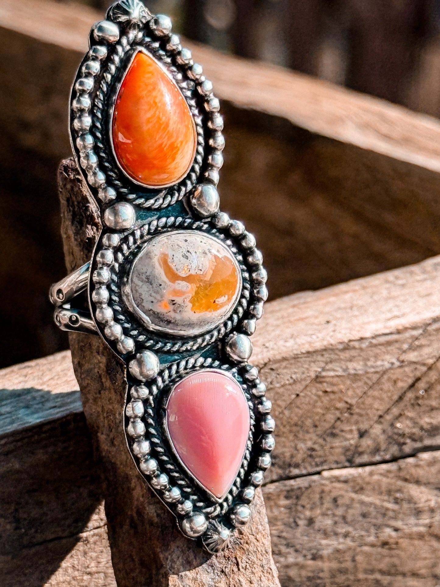 Cantera Opal, Spiny Oyster & Pink Conch Ring