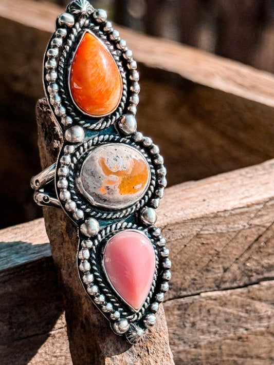 Cantera Opal, Spiny Oyster & Pink Conch Ring