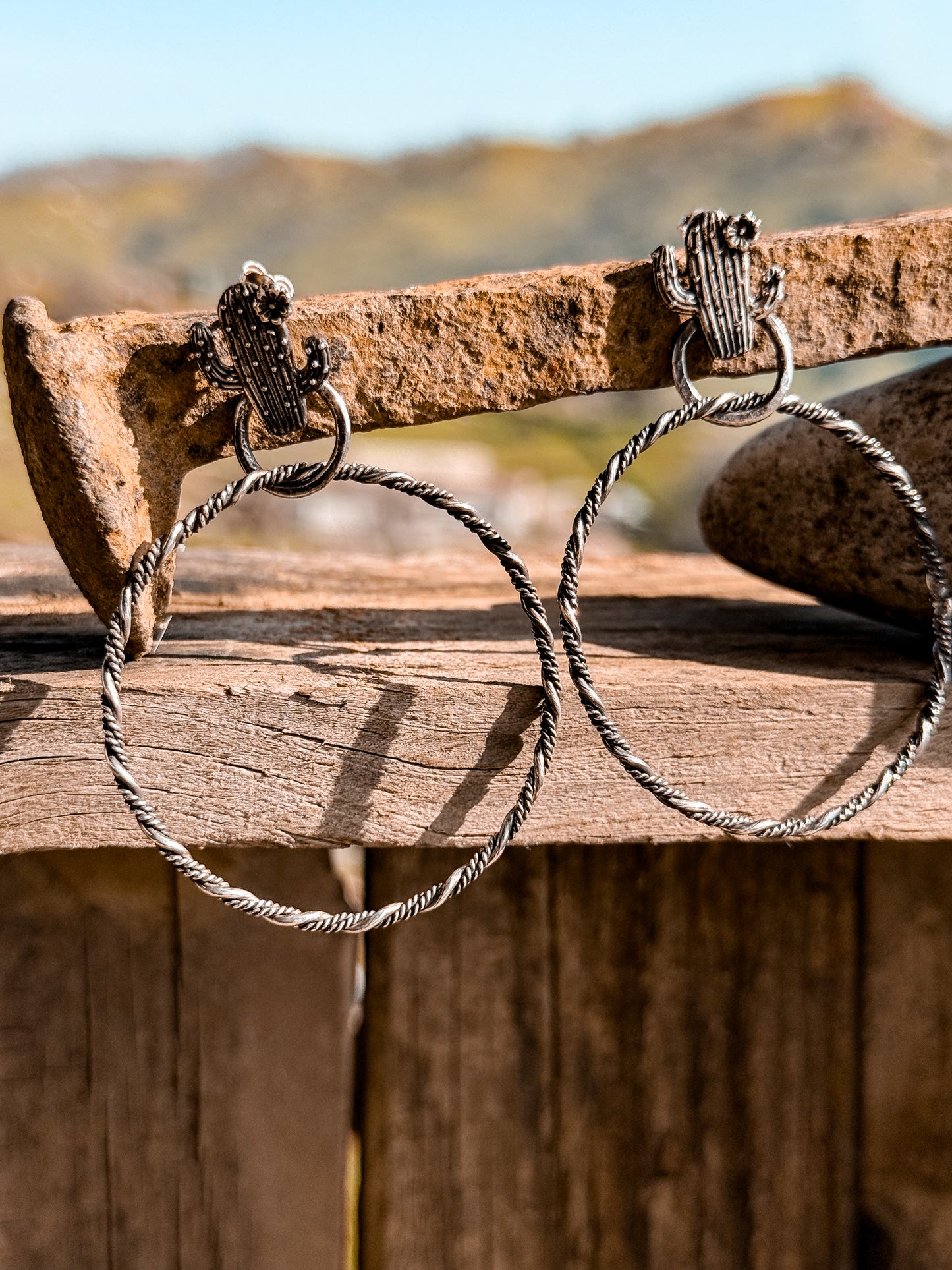 Silver Cactus Hoops