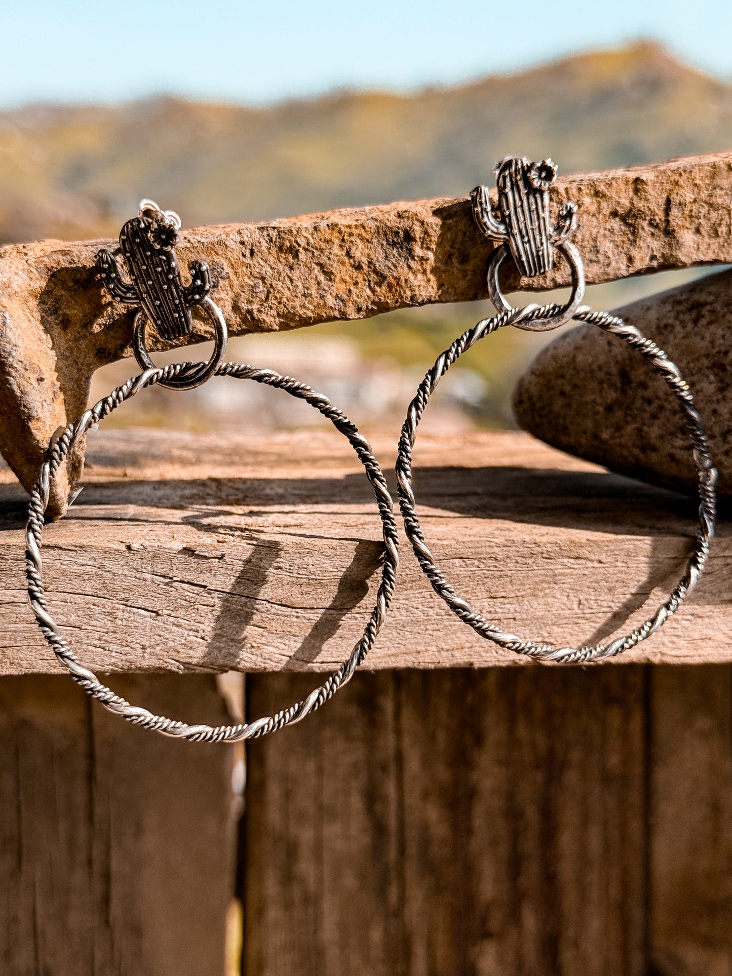 Silver Cactus Hoops