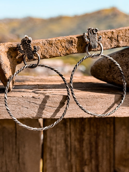Silver Cactus Hoops