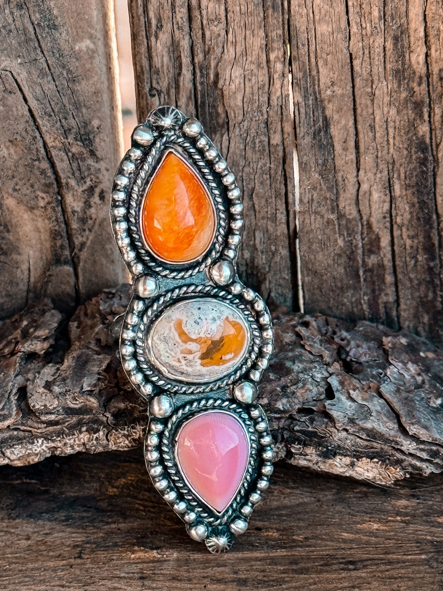 Cantera Opal, Spiny Oyster & Pink Conch Ring