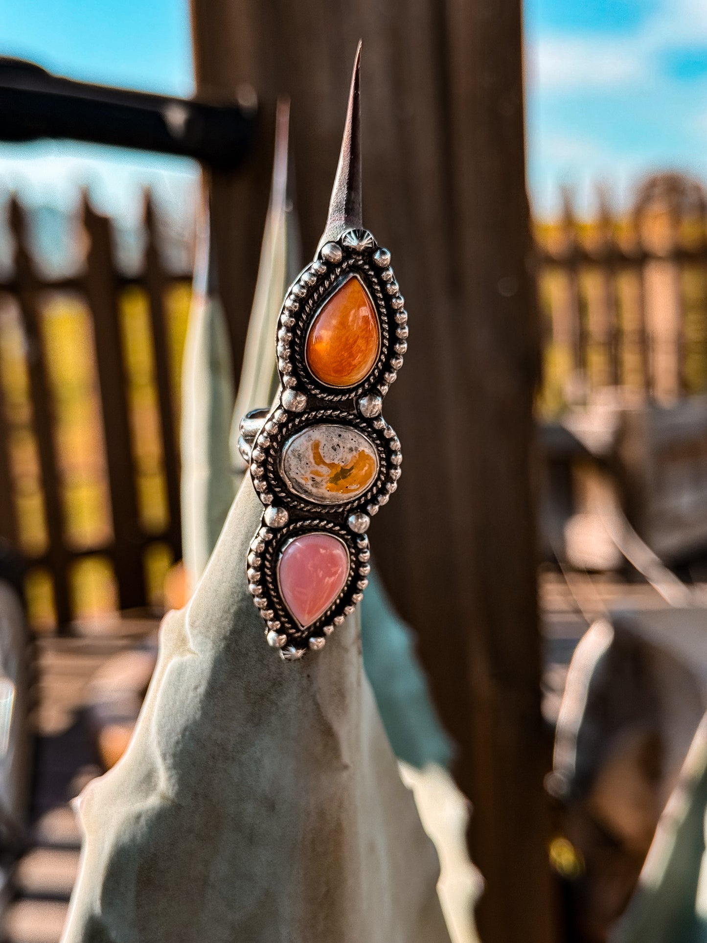 Cantera Opal, Spiny Oyster & Pink Conch Ring