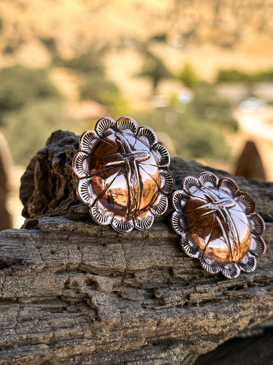 Cross Copper Concho Earrings