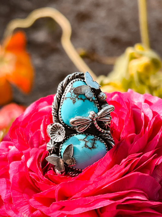 Dragon Fly & Butterfly Egyptian Turquoise Ring