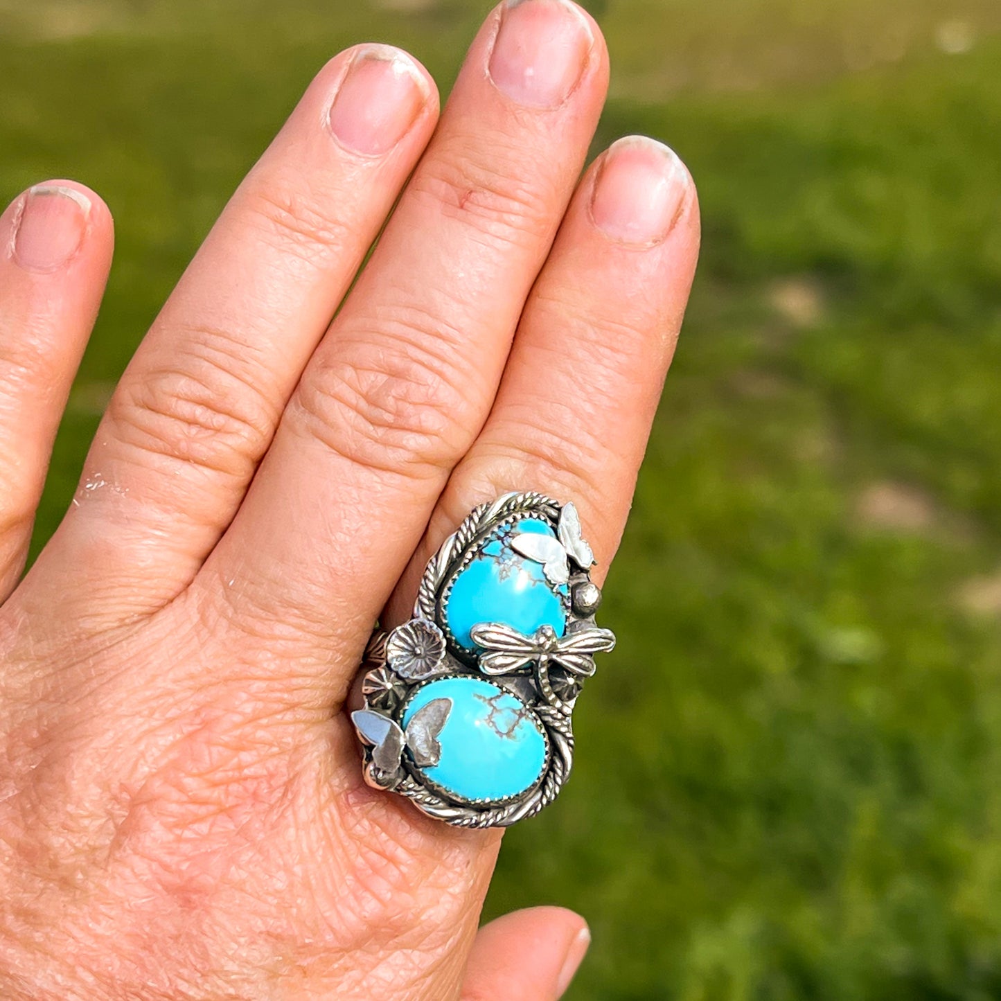 Dragon Fly & Butterfly Egyptian Turquoise Ring