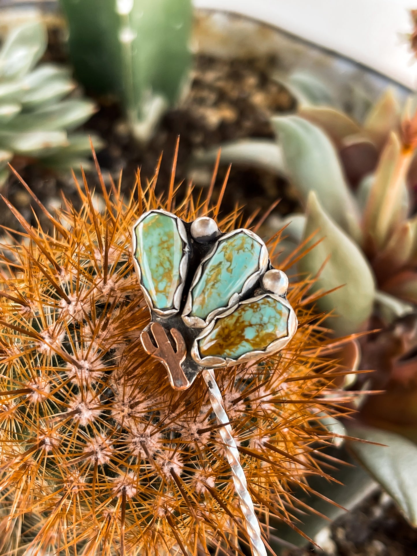 Turquoise and Cactus Hatband Hook